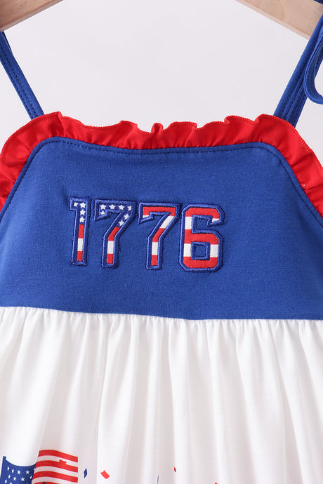 Blue 1776 flag embroidery ruffle dress