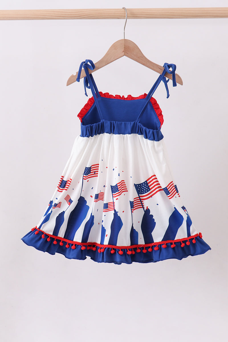 Blue 1776 flag embroidery ruffle dress
