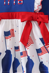 Blue 1776 flag embroidery ruffle shorts set