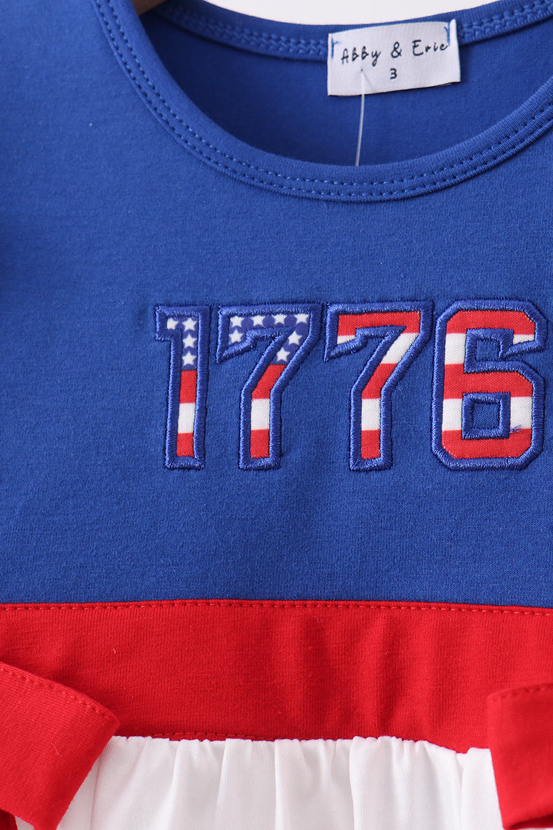Blue 1776 flag embroidery ruffle shorts set