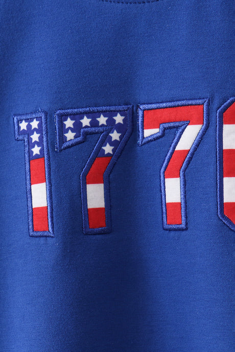 Blue 1776 flag embroidery stripe shorts set