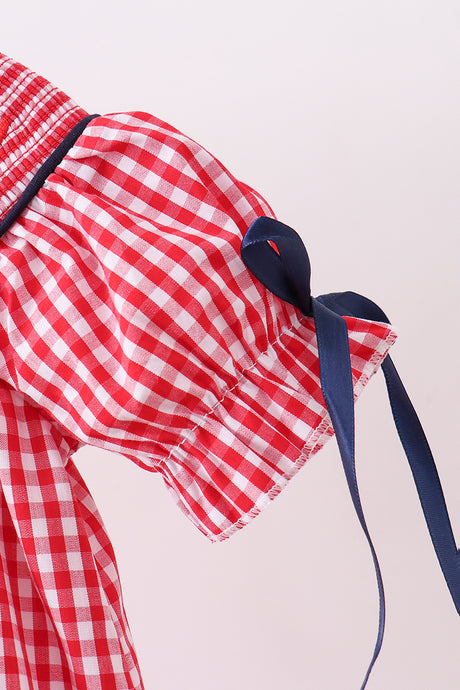 Red flag smocked gingham bubble