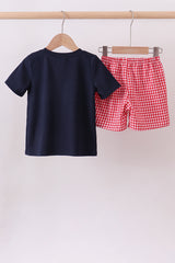Red flag smocked gingham shorts set