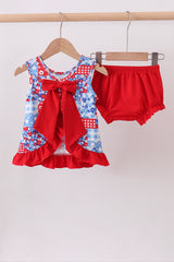 Red floral print bloomer set