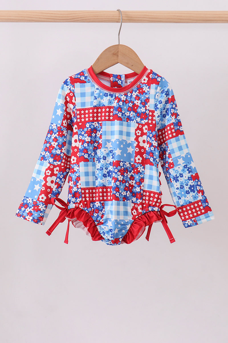 Floral print ruffle rashguard