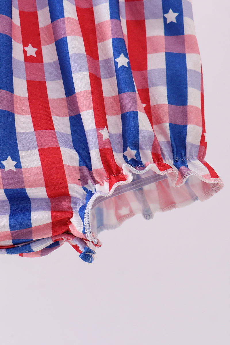 Red puppy embroidery ruffle plaid bubble