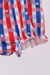 Red puppy embroidery ruffle plaid bubble