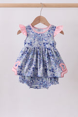 Blue floral bow ruffle bubble