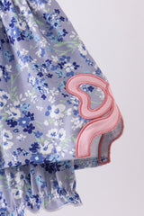 Blue floral bow ruffle bubble