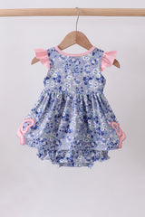 Blue floral bow ruffle bubble