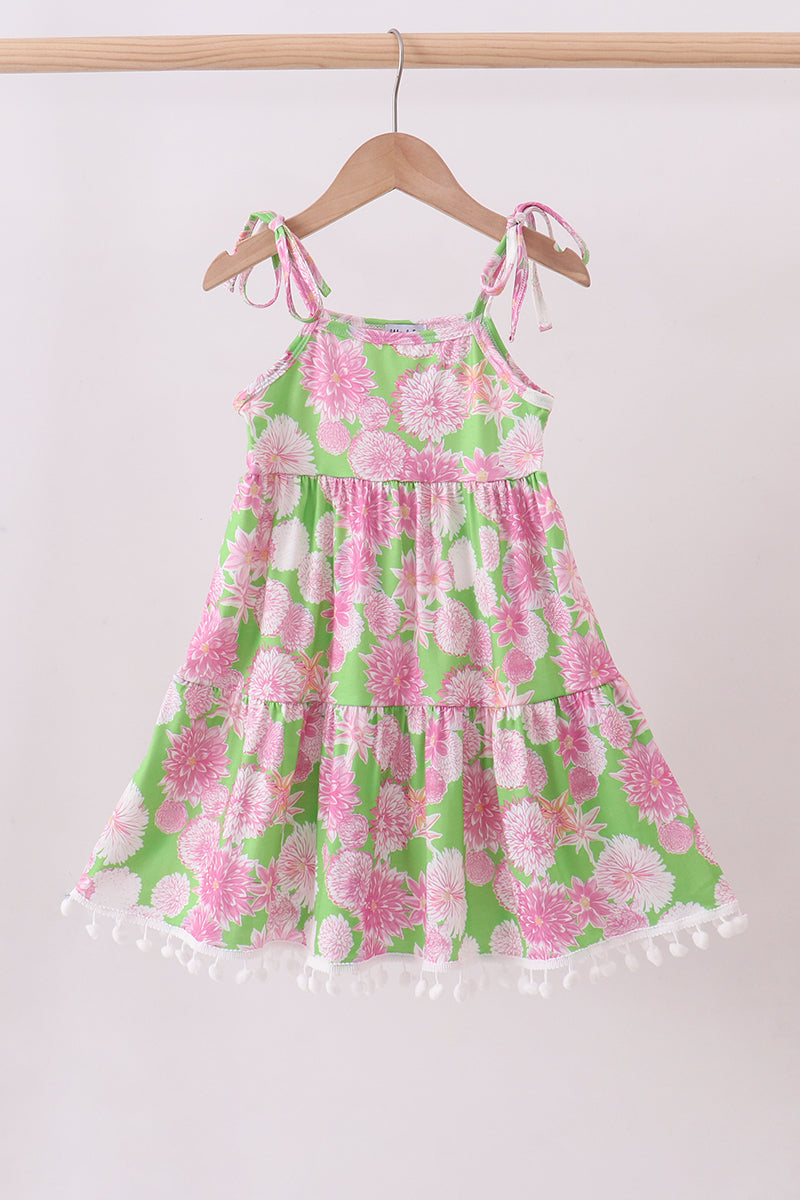 Pink floral ruffle tiered dress