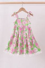 Pink floral ruffle tiered dress