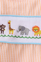 Orange stripe seersucker animal smocked jonjon