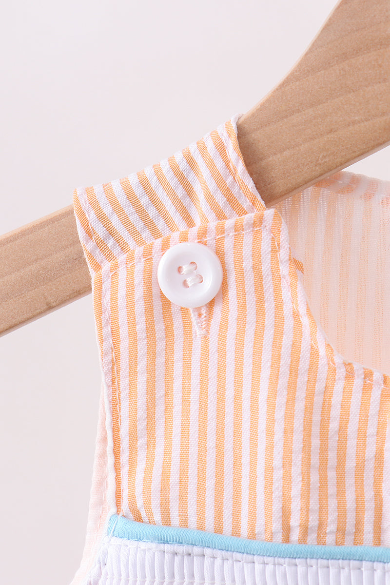 Orange stripe seersucker animal smocked jonjon