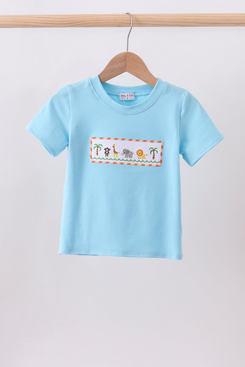 Blue animal embroidery top