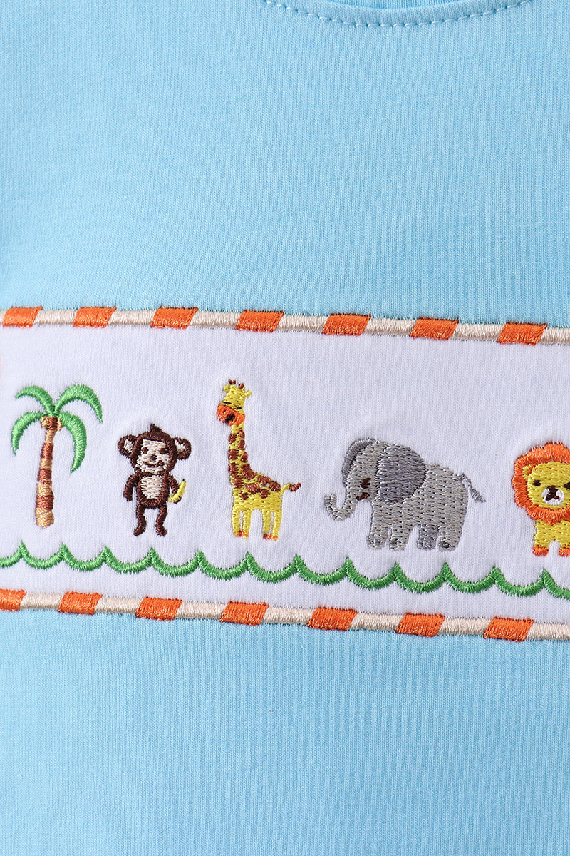 Blue animal embroidery top