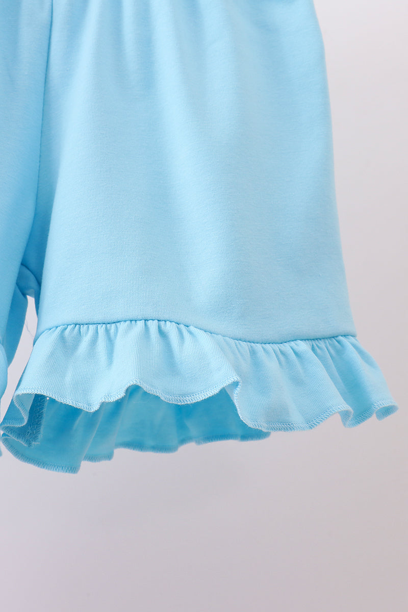 Pink stripe seersucker animal smocked ruffle shorts set