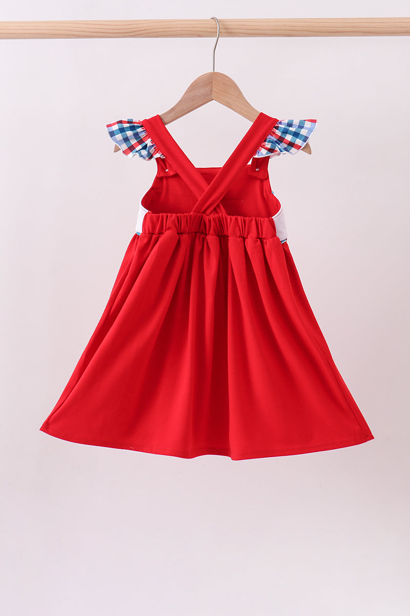 Red sailboat embroidery dress