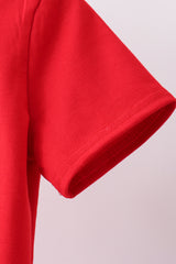 Red sailboat embroidery plaid shorts set