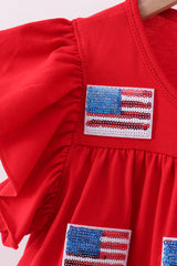 Red flag sequin tiered ruffle dress