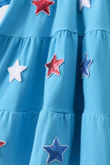 Blue star sequin tiered ruffle dress