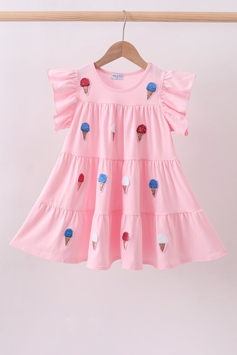 Pink ice cream sequin tiered ruffle dress