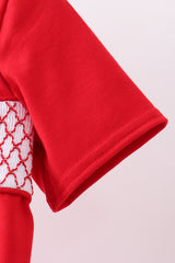 Red flag smocked stripe shorts set