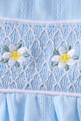 Blue floral smocked jacquard ruffle dress