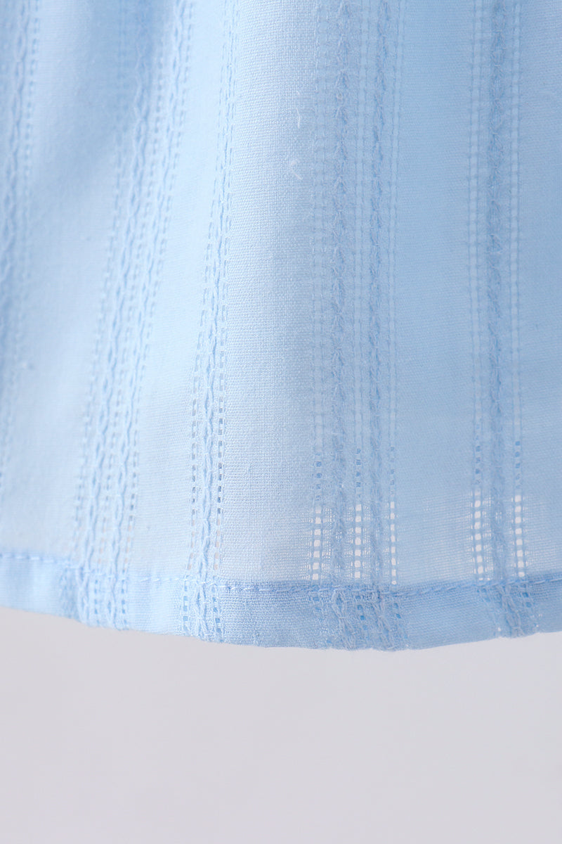 Blue floral smocked jacquard ruffle dress