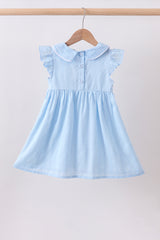 Blue floral smocked jacquard ruffle dress