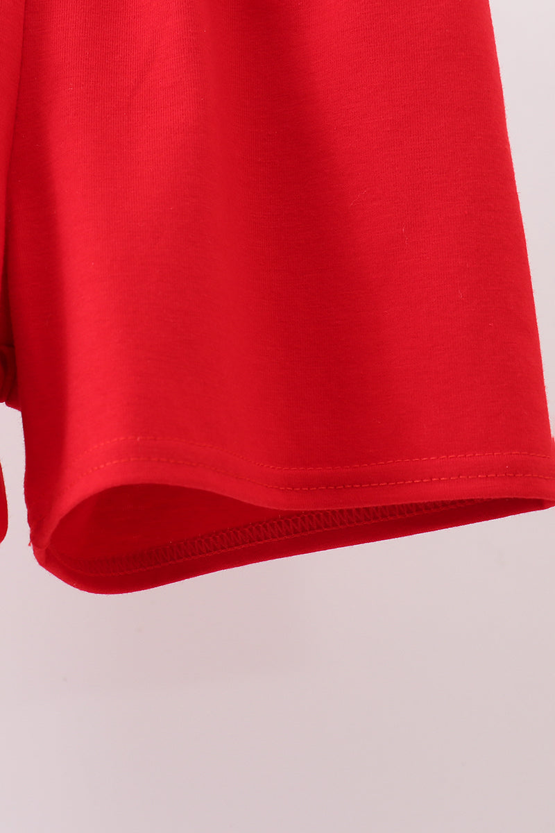 Red star applique shorts set