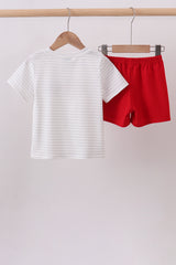 Red star applique shorts set