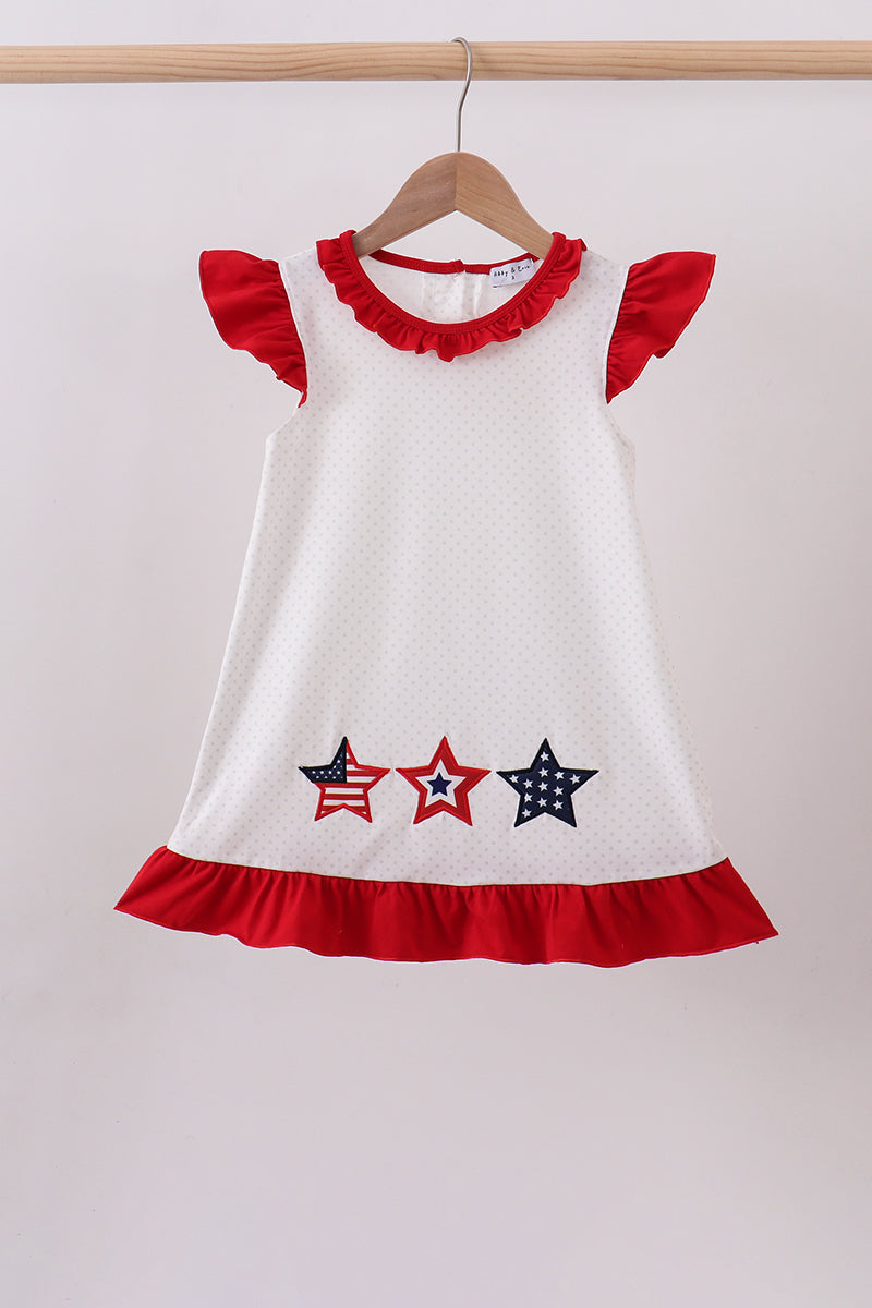 open lace back dress Red star applique ruffle dress – Honeydew USA