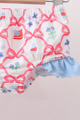 Blue floral bow tie ruffle 2pc swimsuit