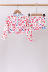 Blue floral bow tie ruffle 2pc swimsuit