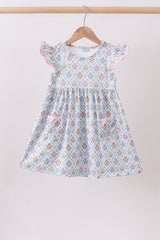 Blue floral print ruffle dress