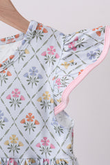 Blue floral print ruffle dress