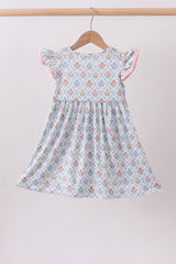 Blue floral print ruffle dress