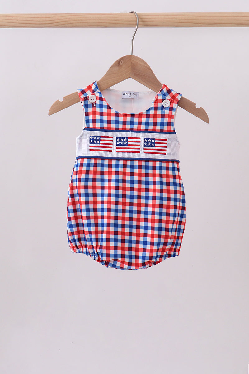 Flag smocked gingham bubble