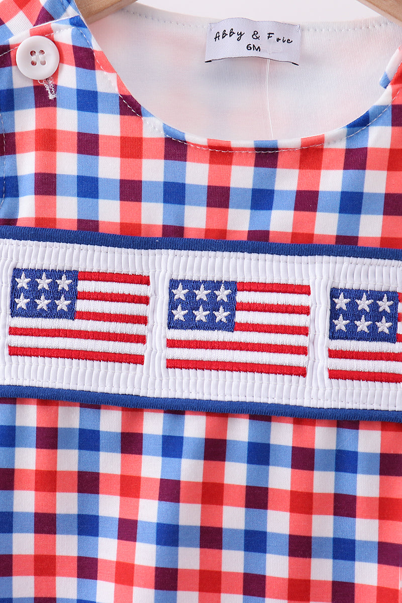 Flag smocked gingham bubble
