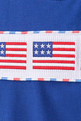 Blue flag smocked gingham shorts set