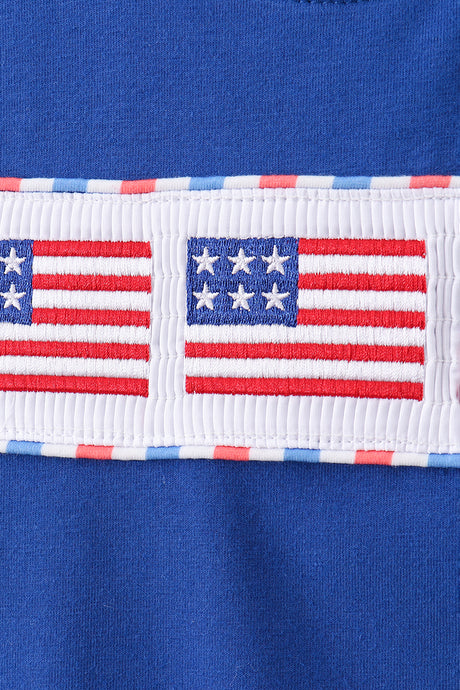 Blue flag smocked gingham shorts set