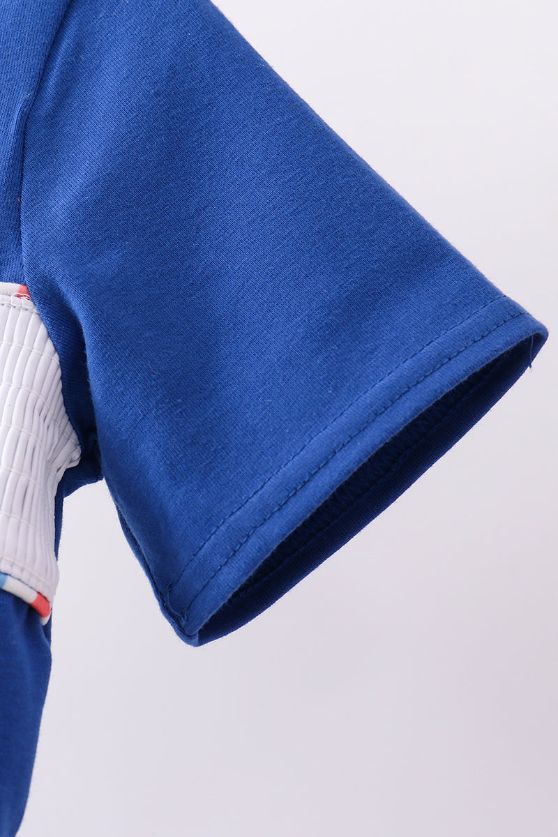 Blue flag smocked gingham shorts set