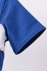 Blue flag smocked gingham shorts set