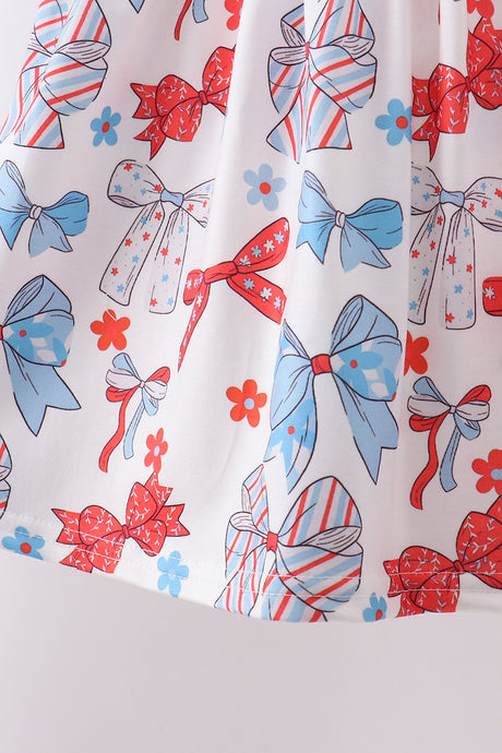 Red bow print ruffle shorts set