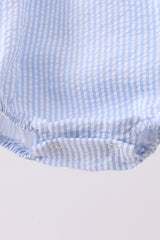 Blue seersucker flag smocked ruffle bubble