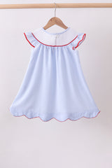 Blue seersucker flag smocked ruffle dress