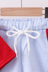 Red flag smocked seersucker shorts set