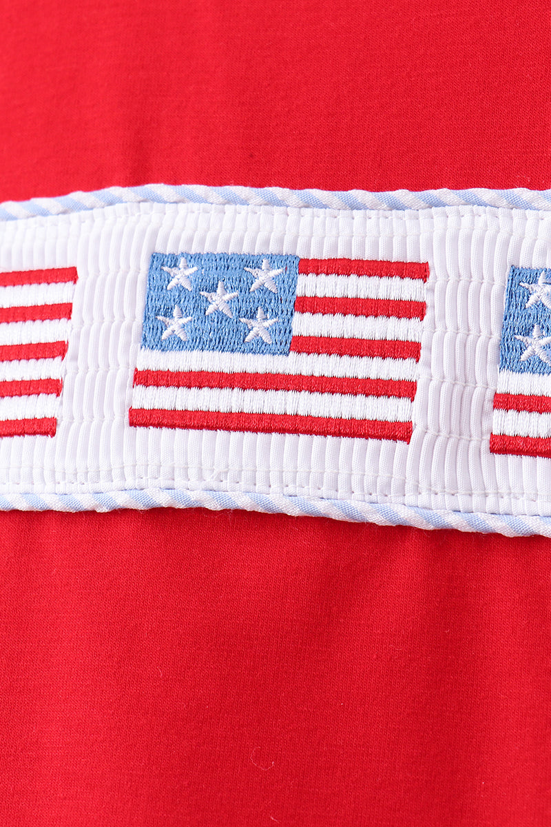 Red flag smocked seersucker shorts set