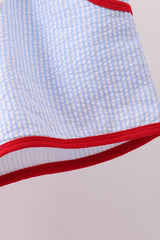 Red flag smocked seersucker shorts set